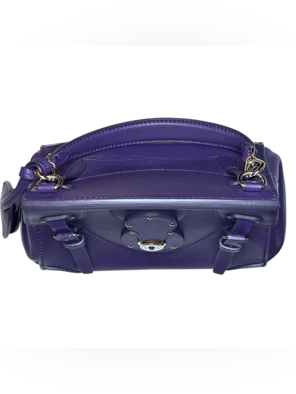 Ralph Lauren Mini Ricky Satchel | Purple Leather | Silver Hardware - Picture 7 of 16
